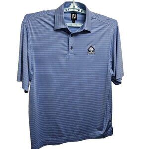 Footjoy FJ Mens M Blue w/ White Striped Short Sleeve Stretch Golf Polo Shirt